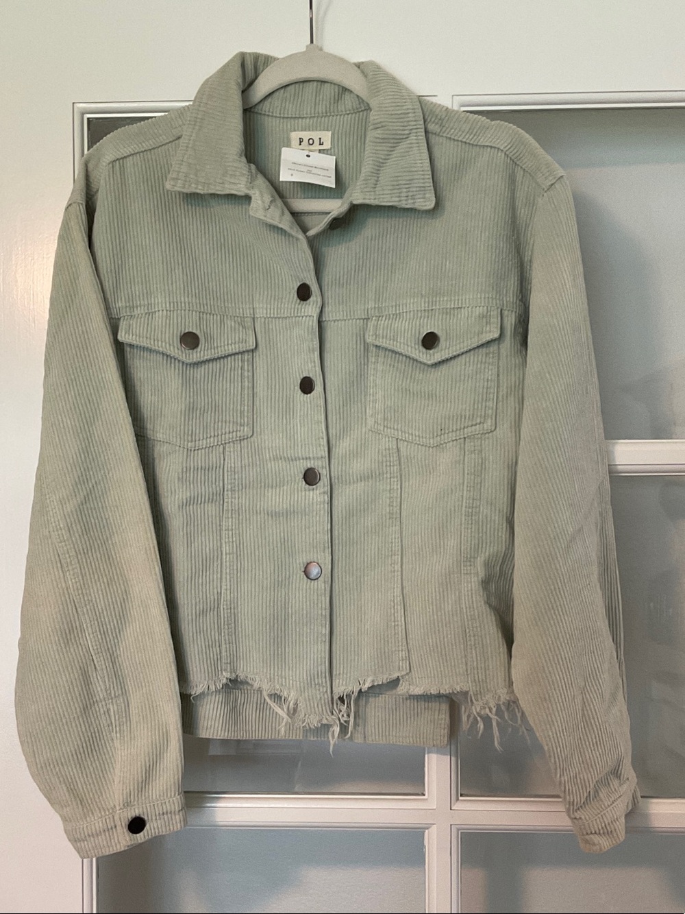 POL Sage Green Corduroy Button-Front Jacket